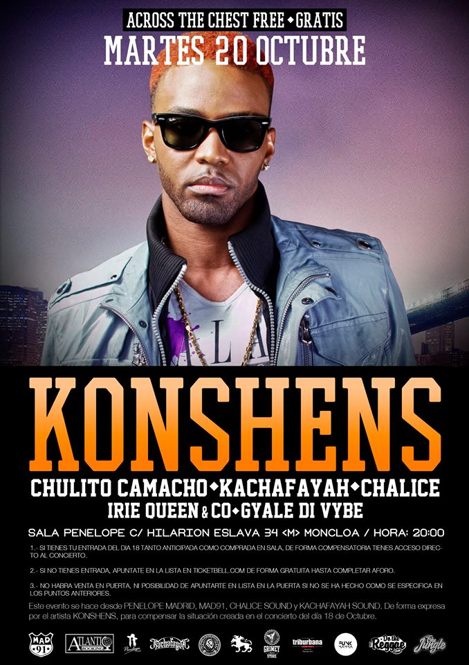 ÚLTIMA HORA: Konshens da la cara. Nuevo concierto en Madrid ¡¡ Que no te engañen !!